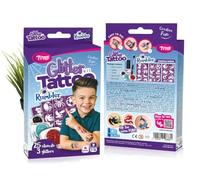 TyToo Set di tatuaggi con glitter per bambini, 25 stencil e 3 colori glitterati, delicato sulla pelle, impermeabile e dermatologicamente testato, set di trucco creativo per compleanni, feste e