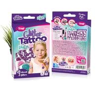 TyToo Set di tatuaggi con glitter per bambini, 28 stencil e 3 colori glitterati, delicato sulla pelle, impermeabile e dermatologicamente testato, set di trucco creativo per compleanni, feste e