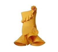 Tytyozay 2 Pezzi di Abiti da Ballo Latino per Ragazza, Costumi Estivi Gialli per La Pratica della Danza Latina per La Concorrenza per La Sala da Ballo per Le Feste,Giallo,170