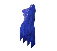 Tytyozay 2025 Abbigliamento da Danza Latina di Nappe, Competizione Femminile Abito da Festa Sportivo Moda Una Spalla Sala da Ballo Abiti da Sera da Allenamento per Cha Cha Tango Samba,Blu,S