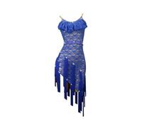 Tytyozay 2025 Abito da Ballo Latino da Donna, Elegante Abito da Allenamento Senza Maniche con Scollo Rotondo Nappe alla Moda Schiena Scoperta per Balli Moderni Tango Cha Cha Salsa Rumba,Blu,S