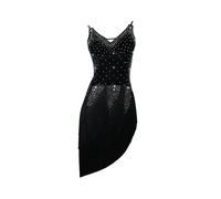 Tytyozay Abiti da Ballo Latino da Donna, alla Moda Senza Maniche con Scollo A V Eleganti con Strass per Feste Gonna Asimmetrica con Nappe per Balletto Latino Rumba Samba,Nero,M