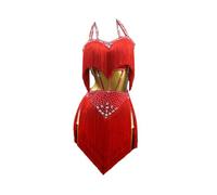 Tytyozay Abiti da Ballo Latino per Donne, Eleganti Abiti da Ballo Senza Maniche con Strass per Ragazze con Nappe E Schiena Scoperta per Feste da Ballo Moderne Tango Cha Cha Salsa Rumba,Rosso,S