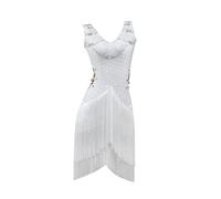 Tytyozay Abiti da Competizione per Balli Latini Frange da Donna, Abito Allenamento Senza Maniche Scollo A V per Ragazze Elegante Costume Ballo Senza Schienale per Tango Cha Cha Salsa Rumba,Bianca,L