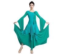 Tytyozay Abito da Ballo da Donna, Elegante Vestito da Danza Standard A Maniche Lunghe con Maniche Svasate Abito Professionale per Valzer Tango Foxtrot Pratica Competizione Spettacolo,Verde,XL