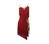 Tytyozay Abito da Ballo Latino con Frange da Donna, Elegante Abito da Ballo Senza Maniche con Scollo Rotondo E Schiena Scoperta per Balletto Latino Rumba Samba Gonne,Rosso,L