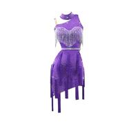 Tytyozay Abito da Ballo Latino da Donna con Nappa, Elegante Abito da Ballo Monospalla Senza Maniche per Ragazze Gonna da Sera in Strass Senza Schienale per Tango Cha Cha Salsa Rumba,Viola,L