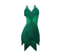 Tytyozay Abito da Ballo Latino da Donna con Nappe, alla Moda Senza Maniche con Scollo A V Elegante Senza Schienale con Strass per Balletto Latino Rumba Samba Gonne,Verde,M