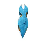 Tytyozay Abito da Ballo Latino Professionale da Donna, Elegante Abito da Ballo con Scollo A V E Nappe alla Moda Senza Maniche Senza Schienale per Balli Moderni Tango Cha Cha Salsa Rumba,Blu,S