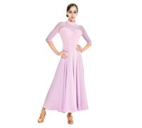 Tytyozay Abito da Ballo Standard Donna, Elegante Abito con Inserto in Rete E Strass per Valzer Tango Foxtrot Allenamento Gara Palcoscenico E Serata,Viola,XL