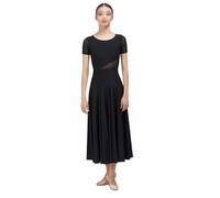 Tytyozay Abito da Ballo Standard Donna, Elegante Abito con Maniche in Rete, Inserto Trasparente Asimmetrico in Vita E Gonna Midi Fluida per Valzer Tango Foxtrot,Nero,M