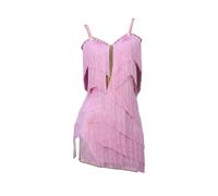 Tytyozay Donna Nappa Abito da Ballo Latino, Moda Scollo A V Senza Maniche Esercizio Pratica Elegante Strass Senza Schienale Costume per Le Prestazioni Abito Cocktail per Samba Latino Rumba,Rosa,S