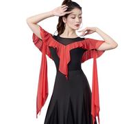 Tytyozay Elegante Abito da Ballo Standard da Donna in Due Pezzi, Top da Sala con Spalle Scoperte Volant E Ampia Gonna Nera A Ruota Abito da Allenamento per Valzer E Tango E da Palcoscenico,Red Top,XL