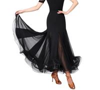 Tytyozay Gonna da Ballo da Donna, Elegante Gonna da Valzer A Vita Alta con Design Patchwork Gonna A Sirena Fluida E Ampia Abbigliamento da Danza per Allenamento Standard Competizioni,Nero,XL