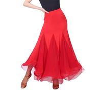 Tytyozay Gonna da Ballo da Donna, Elegante Gonna da Valzer A Vita Alta con Design Patchwork Gonna A Sirena Fluida E Ampia Abbigliamento da Danza per Allenamento Standard Competizioni,Rosso,M