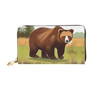 TYUMH Brown Bear Walking Portafoglio lungo in pelle con 12 slot per carte e 3 tasche piene per contanti, progettato per le donne alla moda.