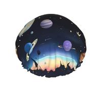TYUMH Cuffia da doccia con stampa di Saturno Giove Terra, leggera, elastica, portatile, adatta per il bagno e la cura dei capelli