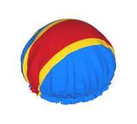 TYUMH Cuffia da doccia stampata con bandiera del Congo, leggera, elastica, portatile, adatta per il bagno e la cura dei capelli