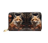 TYUMH Fox and Flowers Portafoglio lungo in pelle con 12 scomparti per carte e 3 tasche piene per contanti, progettato per le donne alla moda.