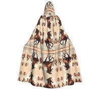 TYUMH Mantello con cappuccio per Halloween con stampa di cavallo marrone rampante morbido e delicato sulla pelle con tesa larga adatto per feste di Halloween