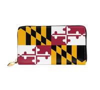 TYUMH Maryland State Flag Portafoglio lungo in pelle con 12 slot per carte e 3 tasche piene per contanti, progettato per le donne alla moda.