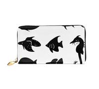 TYUMH Portafoglio lungo in pelle di pesce nero e bianco con 12 scomparti per carte e 3 tasche piene per contanti, progettato per le donne alla moda.