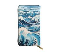 TYUMH Ukiyo-e style waves Prints Leather lunga pochette portafoglio leggero e impermeabile design elegante adatto per regali e uso quotidiano