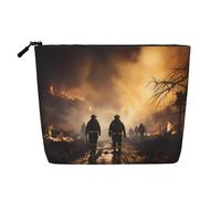 TYUMH Vigili del fuoco che combattono gli incendi Borsa cosmetica imitazione canapa monostrato, portatile, adatta per la vita quotidiana, viaggi e gite.