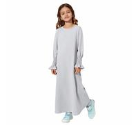 TYUSGH Abito Abaya Musulmano per Ragazze, Abito Casual Girocollo Maniche Lunghe per la Preghiera, Bambini, Colore Solido, Kaftan per Ramadan, Abbigliamento, Outfit, bianco, 5-6 Anni