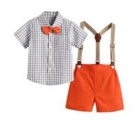 TYUSGH Bambini Ragazzi Gentleman Outfits Manica Corta Plaid Button Down Camicie Shorts Set 2PCS Baby Estate Vestiti per Fotografia Arancione