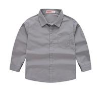 TYUSGH Camicia a maniche lunghe con bottoni per bambini, tinta unita, casual, per la scuola, per bambini, formale, traspirante, top base, Grigio, 5-6 Anni