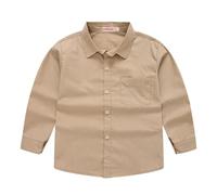 TYUSGH Camicia a maniche lunghe con bottoni per bambini, tinta unita, casual, per la scuola, per bambini, formale, traspirante, top base, cachi, 10-11 Anni