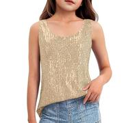 TYUSGH Canottiera da ragazza con paillettes, senza maniche, con glitter, per feste, serate, discoteca, estate, matrimoni, ospiti e balli, Oro, 6-7 Anni