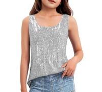 TYUSGH Canottiera da ragazza con paillettes, senza maniche, con glitter, per feste, serate, discoteca, estate, matrimoni, ospiti e balli, Cenere Chiaro, 6-7 Anni