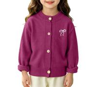 TYUSGH Cardigan in maglia a righe per bambine con ricamo a fiocco per bambini button down girocollo capispalla autunno manica lunga maglieria, Viola, 1-2 Anni