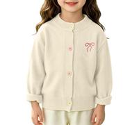 TYUSGH Cardigan in maglia a righe per bambine con ricamo a fiocco per bambini button down girocollo capispalla autunno manica lunga maglieria, Beige, 1-2 Anni
