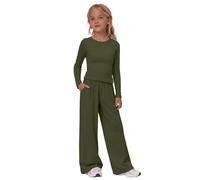 TYUSGH Completo da ragazza in 2 pezzi per bambini, a maniche lunghe, con top increspato e pantaloni a gamba larga, abbigliamento casual per la scuola
