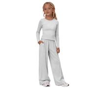 TYUSGH Completo da ragazza in 2 pezzi per bambini, a maniche lunghe, con top increspato e pantaloni a gamba larga, abbigliamento casual per la scuola
