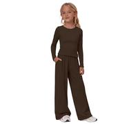 TYUSGH Completo da ragazza in 2 pezzi per bambini, a maniche lunghe, con top increspato e pantaloni a gamba larga, abbigliamento casual per la scuola