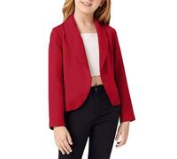 TYUSGH Giacca blazer da ragazza, tinta unita, con risvolto, aperto sul davanti, a maniche lunghe, blazer corti, scialle, cappotti scolastici per bambini e ragazze, taglia 5-14 anni, Rosso, 9-10 Years