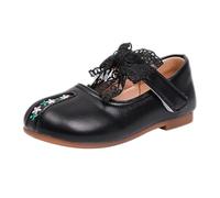 TYUSGH Mary Jane - Scarpe basse da ragazza, con fiocco, ricamate a fiori, Nero , 27 EU