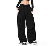 TYUSGH - Pantaloni cargo da ragazza, estivi, ampi, a gamba larga, stile paracadute, per bambini, hip hop, con vita elasticizzata, joggers, casual, teen, Y2K, per danza atletica, streetwear, Nero , 5-6
