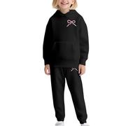 TYUSGH Tuta da ragazza con cappuccio e pantaloni della tuta con stampa grafica per bambini, set completo di felpe con cappuccio e pantaloni da jogging, 2 pezzi, abbigliamento sportivo, Nero , 13-14