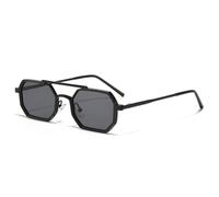 TYUVIVO Occhiali da sole quadrati retrò a doppio ponte da uomo poligonali occhiali da sole quadrati trasparenti moda occhiali da vista sfumati oceano montatura in metallo, nero grigio, taglia unica