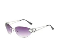 TYUVIVO Occhiali da sole vintage punk senza montatura a doppio cuore da donna per uomo, con montatura a occhio di gatto, alla moda e di lusso (grigio)