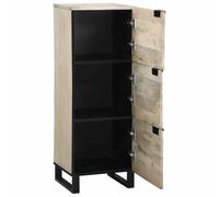 TYVANDE Credenza Rustica in Legno di Mango Bianco e Nero con 3 Ripiani | Legno massello di mango, gambe in tubo di ferro, 3 porte a cerniera, 40 x 33 x 110 cm, 17,75 kg