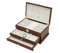 Tyvotrend Portagioie da donna con coperchio e 2 cassetti, per anelli, orecchini, collane, marrone scuro, 31,5 x 19,4 x 14,5 cm