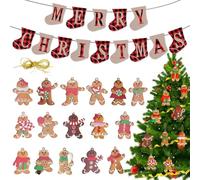 TYXHXTF 16 Pezzi Omino Pan di Zenzero Natale, Buon Natale Bandierine, Addobbi Ciondoli Set, Ornamento Pendenti con Spago per Albero di Natale e Festa la Casa Decorazioni