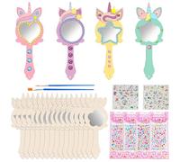 TYXHXTF 16 Pezzi Specchio in Legno Fai da te, Mini Specchi Unicorno a Mano, Mini Spechio in Legnos, Unicorno Specchios in Legno, per Regalo di Compleanno di Festa