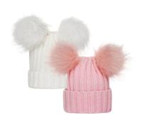 TYXHXTF 2 PCS Bambino Bambini Cappello Invernali, Caldo Carina Cappello a Maglia Bambin Invernale con PON PON, Cappelli per 0 e 3 Anni Ragazze Ragazzi (Bianco+Rosa)